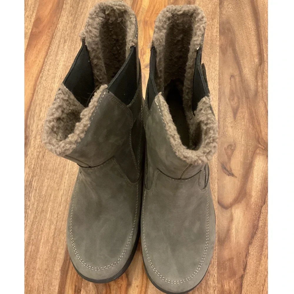 LL Bean TEK2.5 Waterproof Ankle Boots Womens 8 Medium Olive Green Faux Fur
